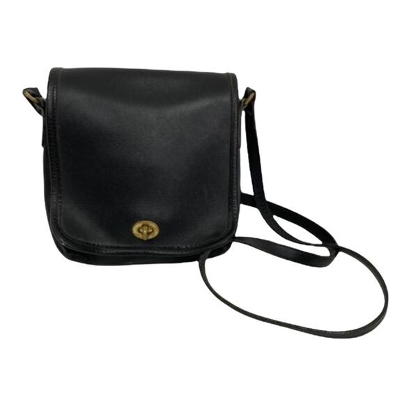 Vintage Coach Black Leather Turnlock Crossbody Bag Made in USA - Picture 1 of 9